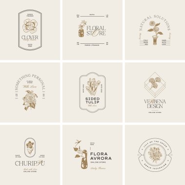Markalaşma için klasik çiçek logosu şablonu çizimi