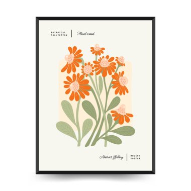 Soyut çiçek posterleri şablonu. Modern trend Matisse minimal tarzı. Şahane. Duvar kağıdı, duvar dekoru, baskı, kartpostal, kapak, şablon, pankart için el çizimi tasarımı. 