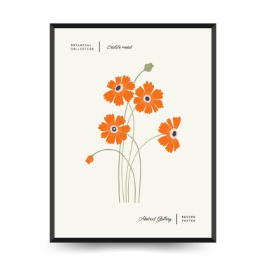 Soyut çiçek posterleri şablonu. Modern trend Matisse minimal tarzı. Şahane. Duvar kağıdı, duvar dekoru, baskı, kartpostal, kapak, şablon, pankart için el çizimi tasarımı. 