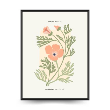 Soyut çiçek posterleri şablonu. Modern trend Matisse minimal tarzı. Şahane. Duvar kağıdı, duvar dekoru, baskı, kartpostal, kapak, şablon, pankart için el çizimi tasarımı. 