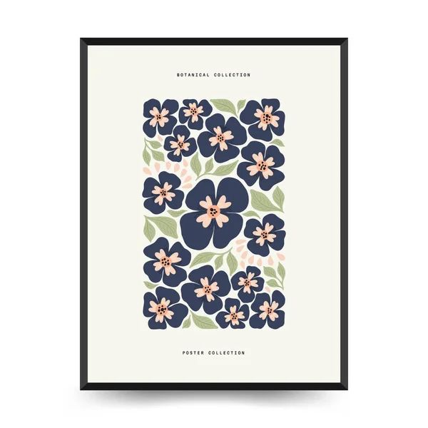 Abstrakte Florale Plakatvorlage Moderner Trendiger Matisse Minimal Stil Groovy Handgezeichnetes — Stockvektor