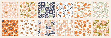Çiçekler kusursuz desenli. Harika bir botanik. Modern trend Matisse asgari stili. 