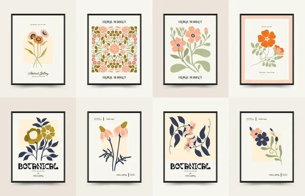 Modèle Abstrait Affiches Florales Moderne Mode Matisse Style Minimal Groovy — Image vectorielle