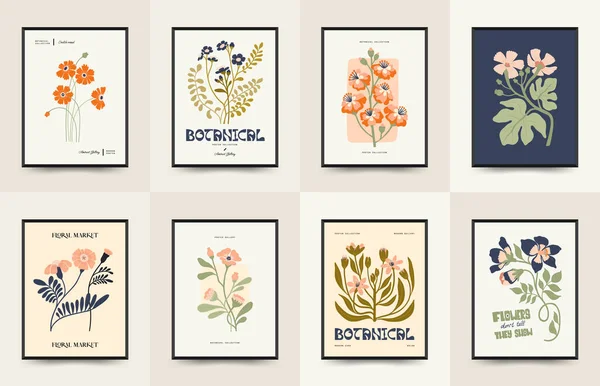 Plantilla Carteles Florales Abstractos Moderno Estilo Minimalista Matisse Moda Maravilloso — Vector de stock