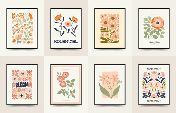 Modèle Abstrait Affiches Florales Moderne Mode Matisse Style Minimal Groovy — Image vectorielle