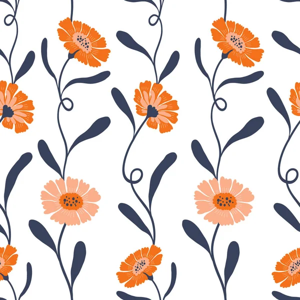 Blommor Sömlöst Mönster Groovy Botanica Modern Trendig Matisse Minimal Stil — Stock vektor