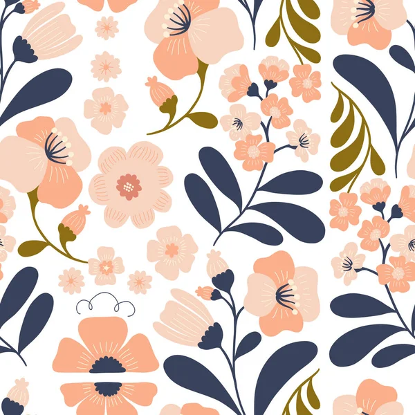 Flores Patrón Sin Costuras Groovy Botánica Moderno Estilo Minimalista Matisse — Vector de stock
