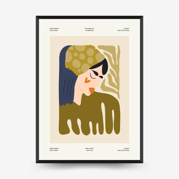 Abstrakte Florale Und Weibliche Plakatvorlage Moderner Trendiger Matisse Minimal Stil — Stockvektor