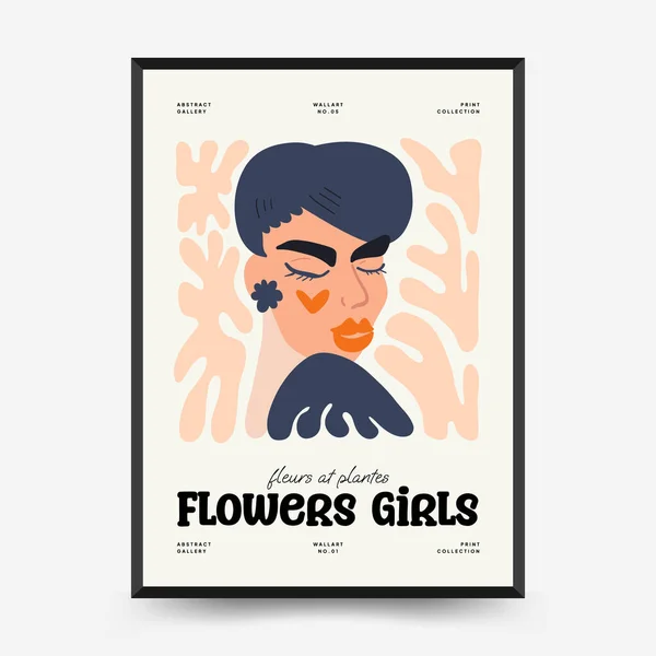 Abstract Floral Women Posters Template Modern Trendy Matisse Minimal Style — Stock Vector