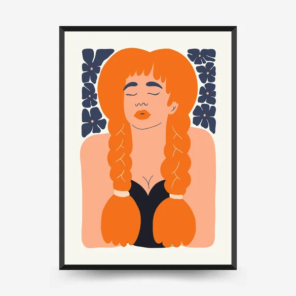 Poster Poster Floral Dan Wanita Abstrak Gaya Minim Matisse Trendi - Stok Vektor
