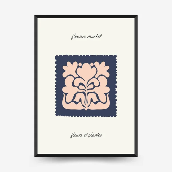 Absztrakt Virágos Női Poszter Sablon Modern Trendi Matisse Minimális Stílus — Stock Vector