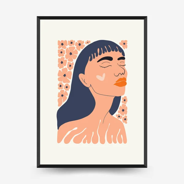 Poster Poster Floral Dan Wanita Abstrak Gaya Minim Matisse Trendi - Stok Vektor
