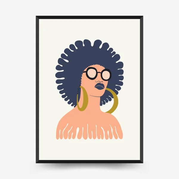 摘要植物和妇女海报模板 现代流行的马蒂斯简约风格 可爱的女孩和时尚 手绘墙纸 墙面装饰 印刷品 明信片 横幅设计 — 图库矢量图片