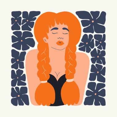 Çiçek soyut elementler. Botanik kompozisyonu. Modern trend Matisse minimal tarzı. Çiçek posteri, kızlar, moda daveti. Tebrik kartı veya davet tasarımı için vektör düzenlemeleri