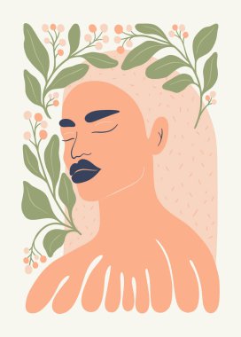 Çiçek soyut elementler. Botanik kompozisyonu. Modern trend Matisse minimal tarzı. Çiçek posteri, kızlar, moda daveti. Tebrik kartı veya davet tasarımı için vektör düzenlemeleri