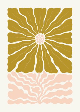 Çiçek soyut elementler. Botanik kompozisyonu. Modern trend Matisse minimal tarzı. Çiçek posteri, kızlar, moda daveti. Tebrik kartı veya davet tasarımı için vektör düzenlemeleri