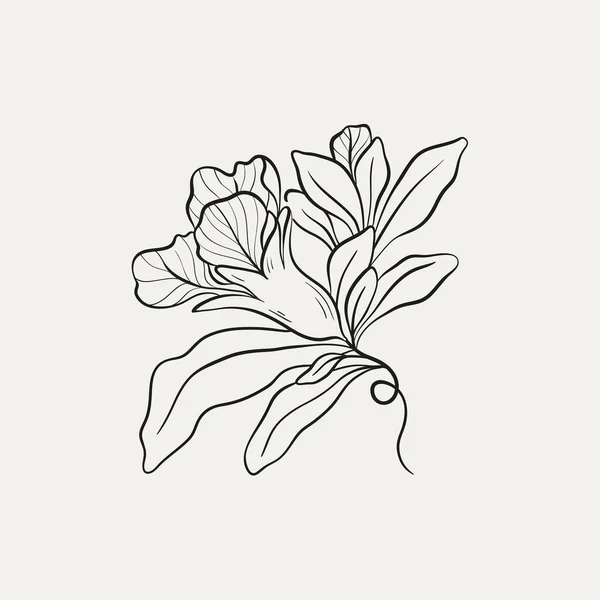 Ботанический Рисунок Минимальный Логотип Растения Ботанический Графический Эскиз Луговая Зелень — стоковый вектор