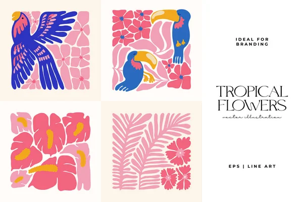 Elementos Abstratos Florais Composição Botânica Tropical Moderna Moda Matisse Estilo —  Vetores de Stock