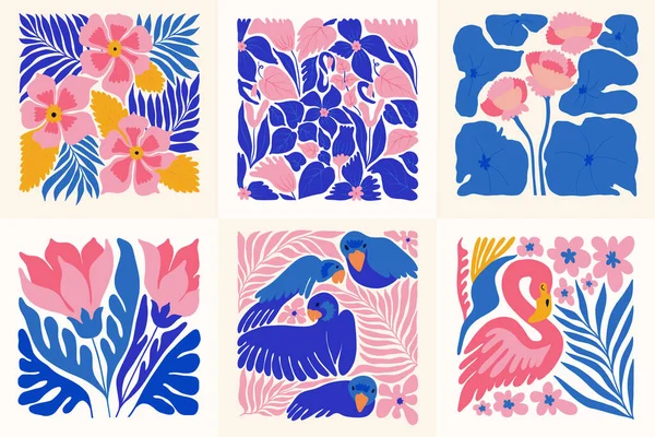 Elementos Abstractos Florales Composición Botánica Tropical Moderno Estilo Minimalista Matisse — Archivo Imágenes Vectoriales