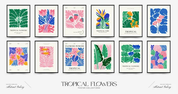 Plantilla Carteles Florales Abstractos Moderno Estilo Minimalista Matisse Moda Selva — Vector de stock
