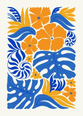 Floral abstract elements. Tropical Botanical composition. Modern trendy Matisse minimal style. Floral poster, invite. Vector arrangements for greeting card or invitation design clipart