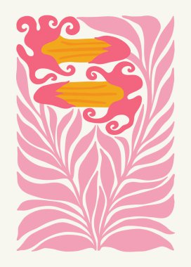 Çiçek soyut elementler. Tropik botanik kompozisyonu. Modern trend Matisse minimal tarzı. Çiçek posteri, davet. Tebrik kartı veya davet tasarımı için vektör düzenlemeleri