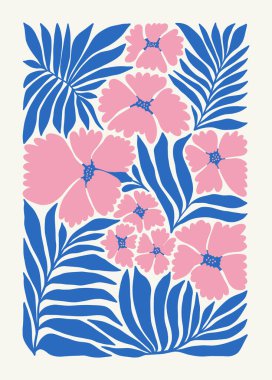 Çiçek soyut elementler. Tropik botanik kompozisyonu. Modern trend Matisse minimal tarzı. Çiçek posteri, davet. Tebrik kartı veya davet tasarımı için vektör düzenlemeleri