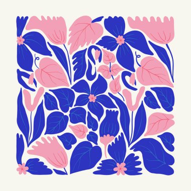 Çiçek soyut elementler. Tropik botanik kompozisyonu. Modern trend Matisse minimal tarzı. Çiçek posteri, davet. Tebrik kartı veya davet tasarımı için vektör düzenlemeleri