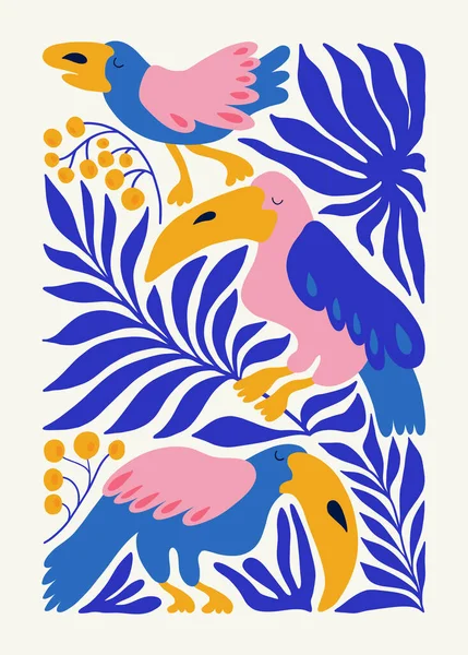 Virágos Absztrakt Elemek Trópusi Botanikai Összetétel Modern Trendi Matisse Minimális — Stock Vector