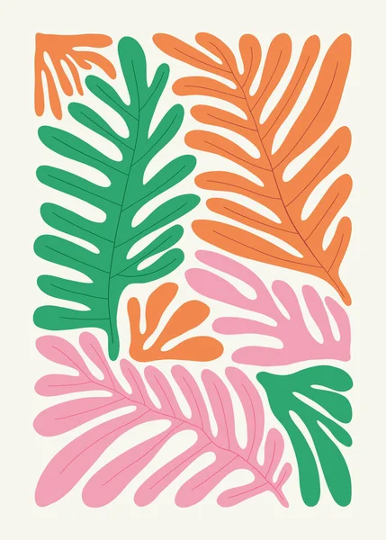 Elementos Abstractos Florales Composición Botánica Tropical Moderno Estilo Minimalista Matisse — Vector de stock