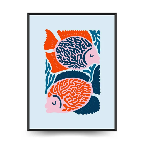 Underwater World Ocean Sea Fish Shells Vertical Flyer Poster Template — Vector de stock