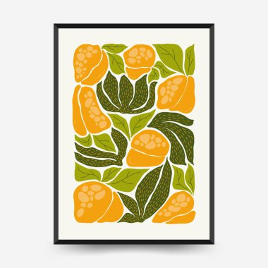 Soyut meyve posterleri şablonu. Modern trend Matisse minimal tarzı. Egzotik Sağlıklı Yemek. Duvar kağıdı, duvar dekoru, baskı, kartpostal, kapak, şablon, pankart için el çizimi tasarımı.