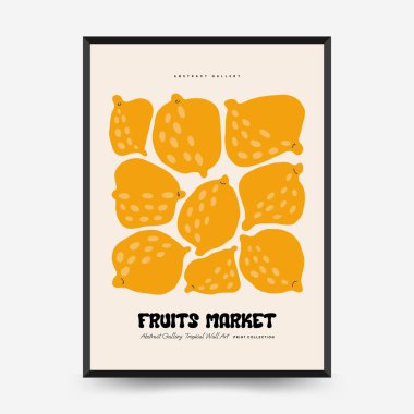 Soyut meyve posterleri şablonu. Modern trend Matisse minimal tarzı. Egzotik Sağlıklı Yemek. Duvar kağıdı, duvar dekoru, baskı, kartpostal, kapak, şablon, pankart için el çizimi tasarımı.