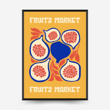 Soyut meyve posterleri şablonu. Modern trend Matisse minimal tarzı. Egzotik Sağlıklı Yemek. Duvar kağıdı, duvar dekoru, baskı, kartpostal, kapak, şablon, pankart için el çizimi tasarımı.