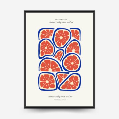 Soyut meyve posterleri şablonu. Modern trend Matisse minimal tarzı. Egzotik Sağlıklı Yemek. Duvar kağıdı, duvar dekoru, baskı, kartpostal, kapak, şablon, pankart için el çizimi tasarımı.