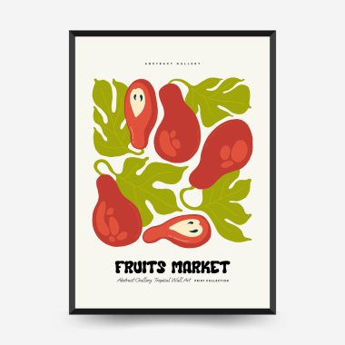 Soyut meyve posterleri şablonu. Modern trend Matisse minimal tarzı. Egzotik Sağlıklı Yemek. Duvar kağıdı, duvar dekoru, baskı, kartpostal, kapak, şablon, pankart için el çizimi tasarımı.