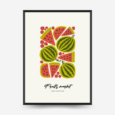 Soyut meyve posterleri şablonu. Modern trend Matisse minimal tarzı. Egzotik Sağlıklı Yemek. Duvar kağıdı, duvar dekoru, baskı, kartpostal, kapak, şablon, pankart için el çizimi tasarımı.