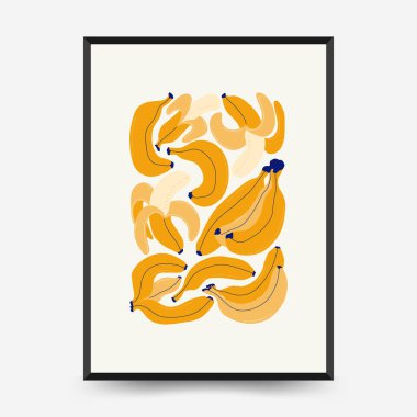 Soyut meyve posterleri şablonu. Modern trend Matisse minimal tarzı. Egzotik Sağlıklı Yemek. Duvar kağıdı, duvar dekoru, baskı, kartpostal, kapak, şablon, pankart için el çizimi tasarımı.