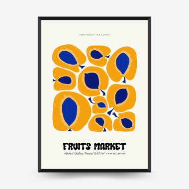 Soyut meyve posterleri şablonu. Modern trend Matisse minimal tarzı. Egzotik Sağlıklı Yemek. Duvar kağıdı, duvar dekoru, baskı, kartpostal, kapak, şablon, pankart için el çizimi tasarımı.