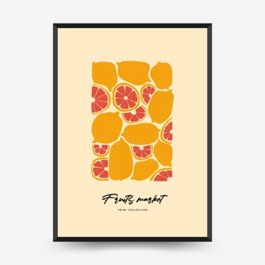 Soyut meyve posterleri şablonu. Modern trend Matisse minimal tarzı. Egzotik Sağlıklı Yemek. Duvar kağıdı, duvar dekoru, baskı, kartpostal, kapak, şablon, pankart için el çizimi tasarımı.