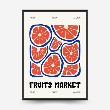 Soyut meyve posterleri şablonu. Modern trend Matisse minimal tarzı. Egzotik Sağlıklı Yemek. Duvar kağıdı, duvar dekoru, baskı, kartpostal, kapak, şablon, pankart için el çizimi tasarımı.
