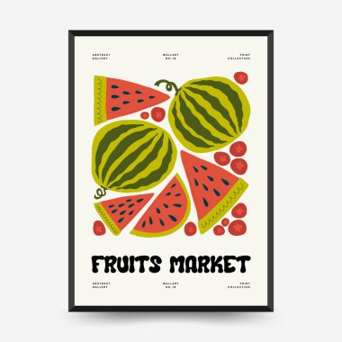 Soyut meyve posterleri şablonu. Modern trend Matisse minimal tarzı. Egzotik Sağlıklı Yemek. Duvar kağıdı, duvar dekoru, baskı, kartpostal, kapak, şablon, pankart için el çizimi tasarımı.