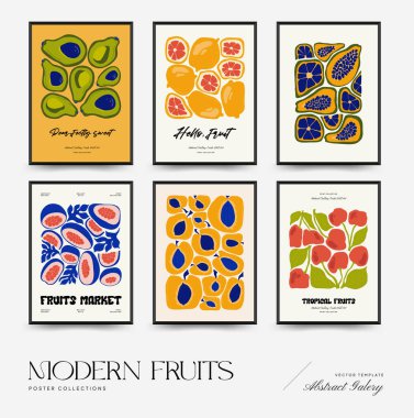 Soyut meyve posterleri şablonu. Modern trend Matisse minimal tarzı. Egzotik Sağlıklı Yemek. Duvar kağıdı, duvar dekoru, baskı, kartpostal, kapak, şablon, pankart için el çizimi tasarımı.
