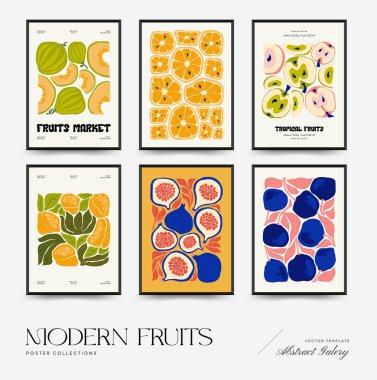 Soyut meyve posterleri şablonu. Modern trend Matisse minimal tarzı. Egzotik Sağlıklı Yemek. Duvar kağıdı, duvar dekoru, baskı, kartpostal, kapak, şablon, pankart için el çizimi tasarımı.