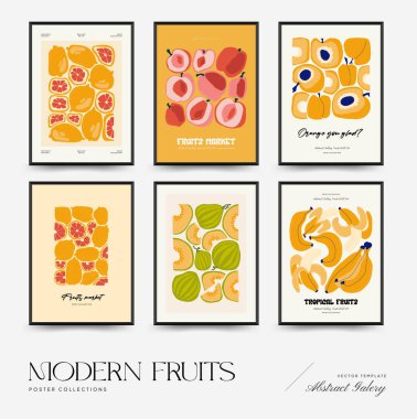Soyut meyve posterleri şablonu. Modern trend Matisse minimal tarzı. Egzotik Sağlıklı Yemek. Duvar kağıdı, duvar dekoru, baskı, kartpostal, kapak, şablon, pankart için el çizimi tasarımı.