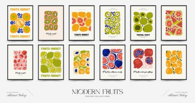 Soyut meyve posterleri şablonu. Modern trend Matisse minimal tarzı. Egzotik Sağlıklı Yemek. Duvar kağıdı, duvar dekoru, baskı, kartpostal, kapak, şablon, pankart için el çizimi tasarımı.
