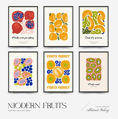 Soyut meyve posterleri şablonu. Modern trend Matisse minimal tarzı. Egzotik Sağlıklı Yemek. Duvar kağıdı, duvar dekoru, baskı, kartpostal, kapak, şablon, pankart için el çizimi tasarımı.