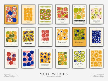 Soyut meyve posterleri şablonu. Modern trend Matisse minimal tarzı. Egzotik Sağlıklı Yemek. Duvar kağıdı, duvar dekoru, baskı, kartpostal, kapak, şablon, pankart için el çizimi tasarımı.
