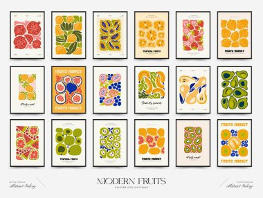 Soyut meyve posterleri şablonu. Modern trend Matisse minimal tarzı. Egzotik Sağlıklı Yemek. Duvar kağıdı, duvar dekoru, baskı, kartpostal, kapak, şablon, pankart için el çizimi tasarımı.