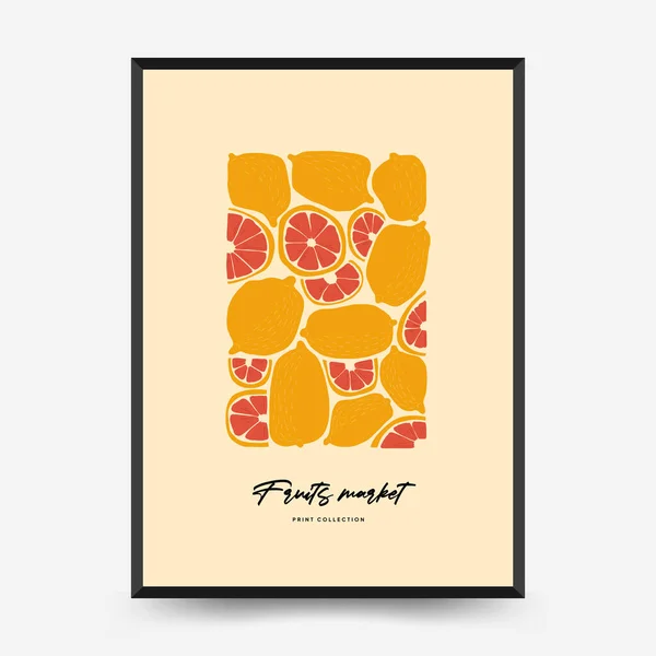 Modèle Abstrait Affiches Fruits Moderne Mode Matisse Style Minimal Aliments — Image vectorielle